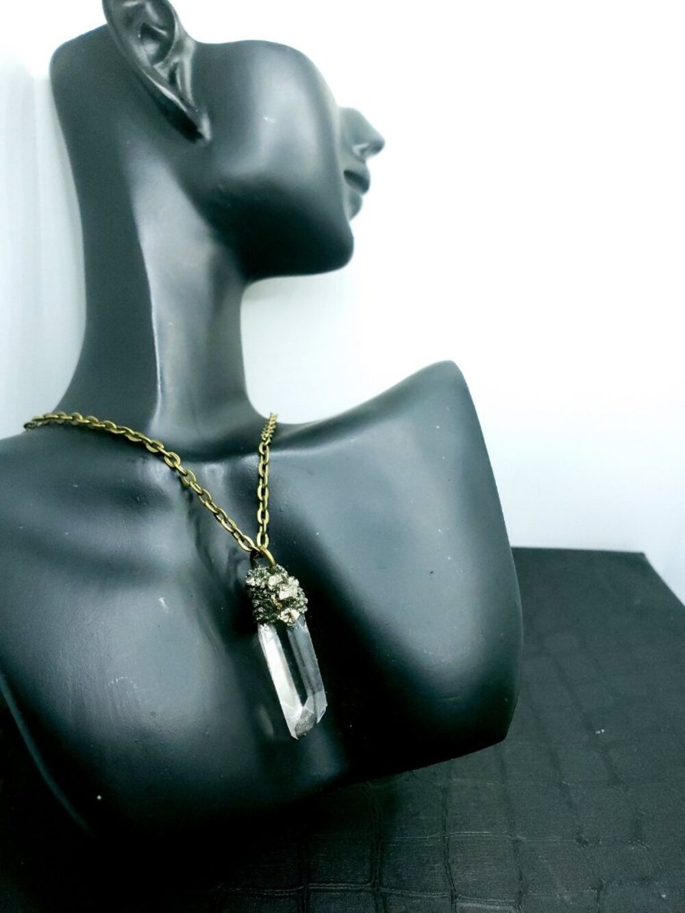 Quartz and pyrite crystal Necklace